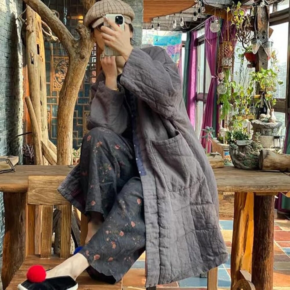Quilted Knee Length Coat Kimono Style Handstitched detailing OS NWOT
